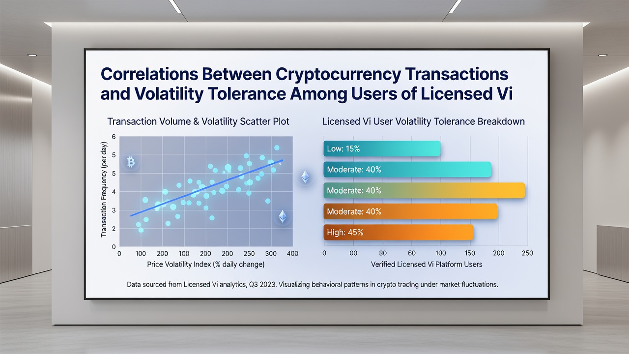 Analytics dashboard from a licensed virtual casino showing cryptocurrency usage rates next to volatility tolerance distribution charts
