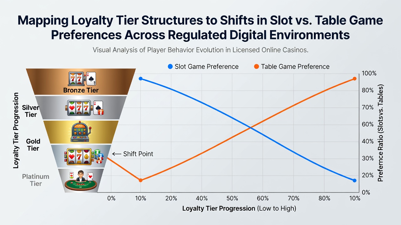 Chart illustrating percentage shifts in slot and table game preferences by loyalty tier across regulated platforms