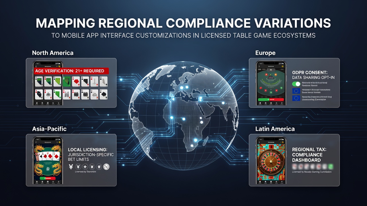 Mobile app interface showing regional compliance elements for table games