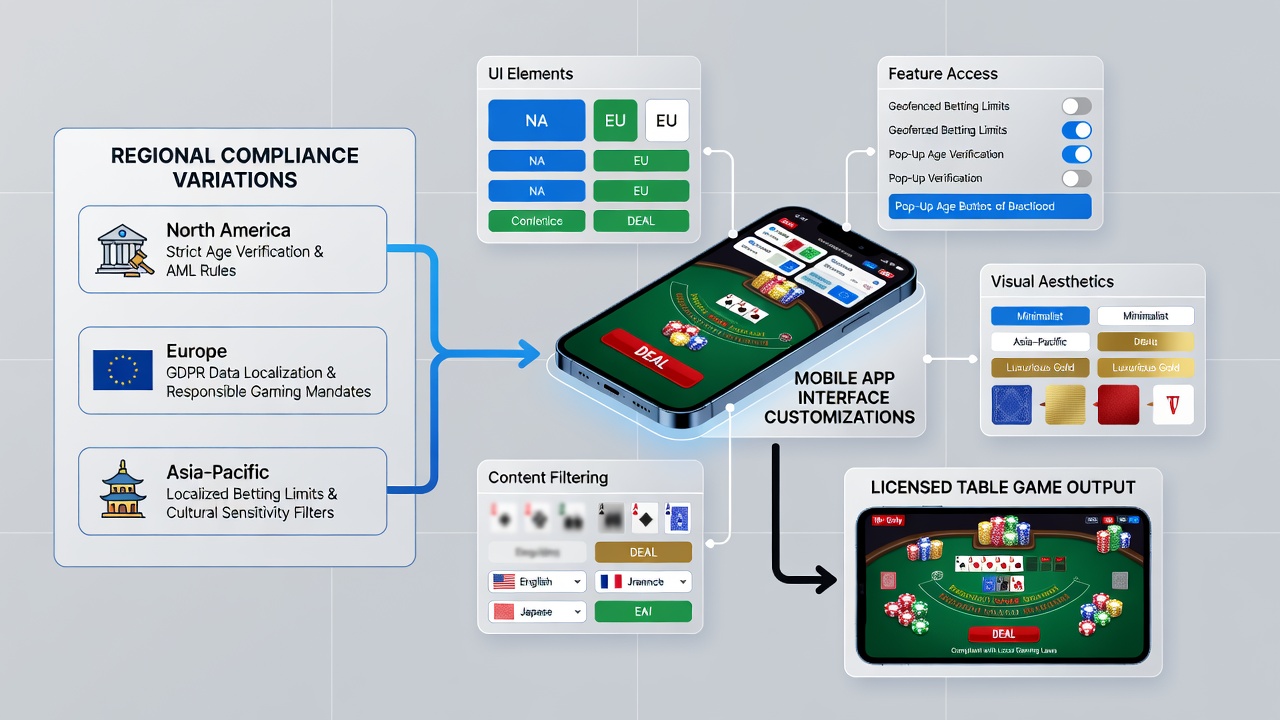 Comparison of mobile table game interfaces across different regulatory regions