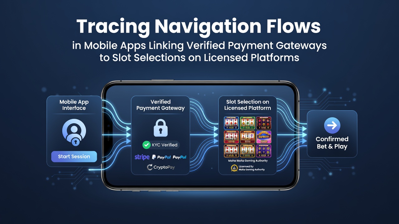 Mobile app interface showing payment gateway integration leading to slot game selection on a licensed platform